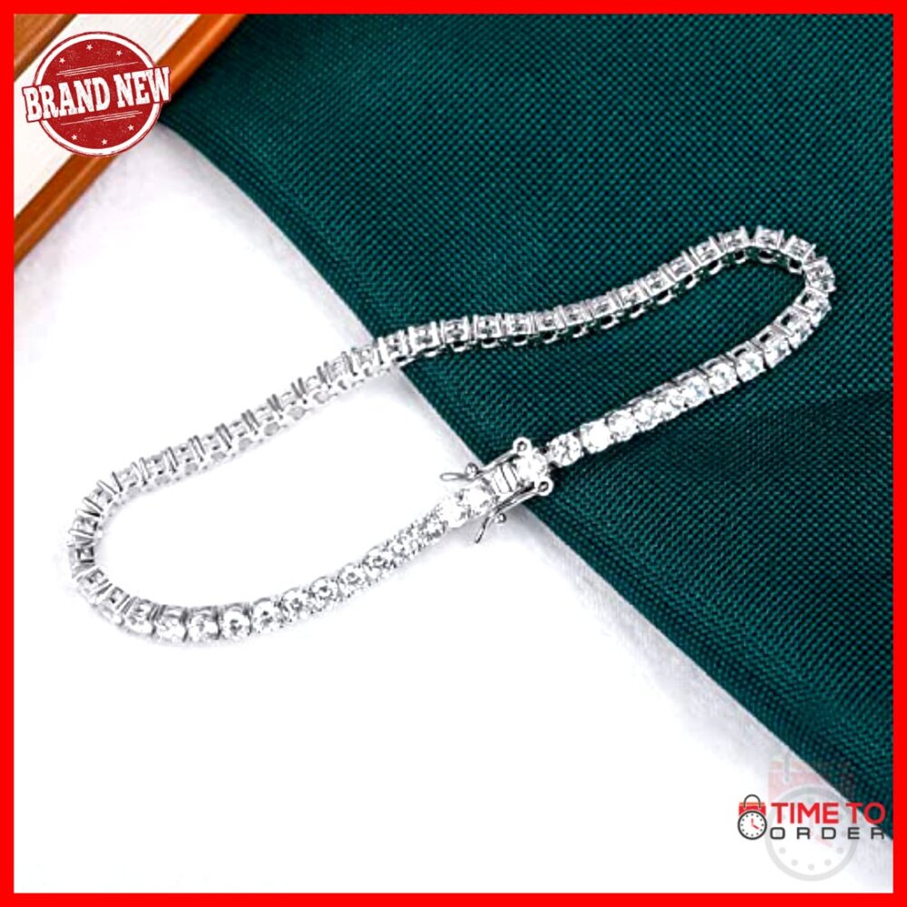 Sterling Silver Tennis Bracelet 7 Inch 3mm CZ Stones Classic Style - Picture 5 of 6